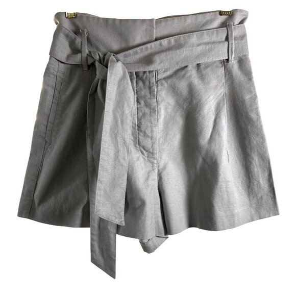 Aritzia Wilfred Marne Gray High Waist Tie Front‎ Paperbag Linen Blend Shorts 6 - Picture 1 of 9